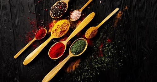 Variety of Spices on Wooden Spoons