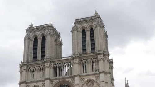 Notre-Dame Cathedral details in France Paris slow tilt 4K 2160p UltraHD footage - French Notre Dame