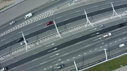 Top View Drone of Cars Driving on Expressway. Spbd Automobile Transportation on Road. Aerial