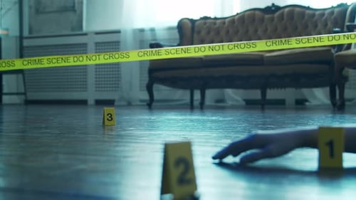 Crime Scene Evidence Markers and Tape in Home