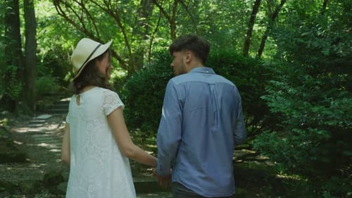 Rear view of a couple walking in a park