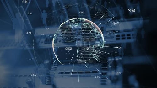 Globo animado contra cabos no computador em segundo plano