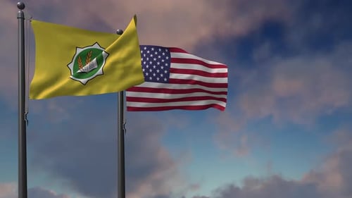 United States and Organizational Flags Waving in the Wind