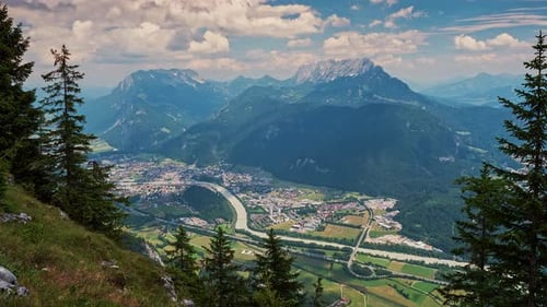 Timelapse scenery with mountain peaks and cloudy sky. Amazing landscape on mountain.