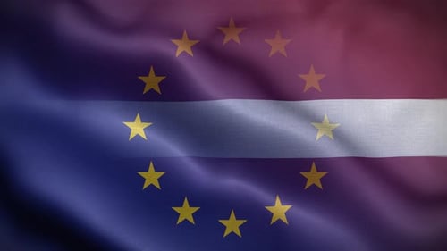 Realistic Waving European Union Stars and Flag Blend