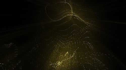 Abstract Golden Particles Background with Shimmering Light Rays