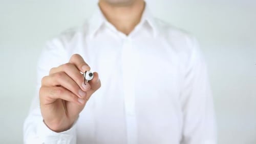 Man Writes the Word Hi-Tech