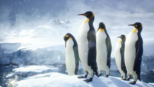 Animated King Penguins in Snowy Winter Landscape