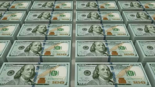 Seamless Loop Animation of One Hundred Dollar Bill Stacks