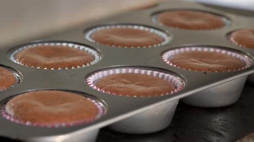 Muffins Rising in Muffin Tin While Baking