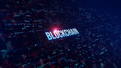 Animated Blockchain Text with Futuristic Digital Data Flow