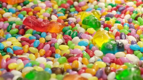 Colorful Jelly Beans and Gummy Bears Close-Up