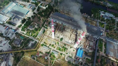 Electric Power Plant Infrastructure with Smokestacks