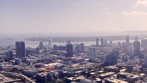 Flying over San Diego viewing the city from an airplane