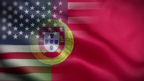 United States and Portugal Flags Waving Together