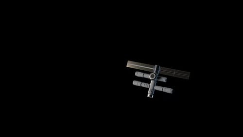 fliegende Raumstation im Weltraum. Konzept der Weltraumtechnologie. Video hat einen Alpha-Kanal