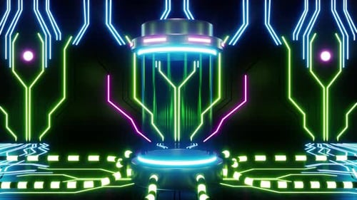 Animated Futuristic Neon Circuit Board Platform Display