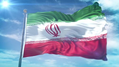 Dynamic Iranian Flag Waving in Blue Sky
