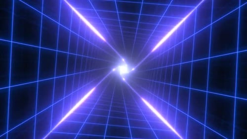 Twisted Neon Tunnel Grid of Futuristic Synthwave Retro 80s Lights - 1080p