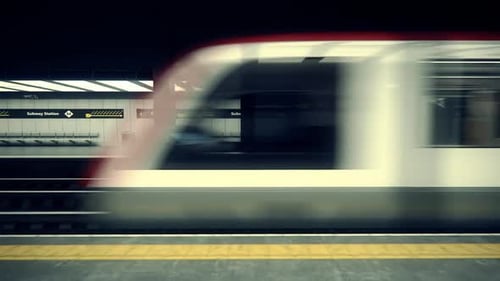 Empty Subway Train Arriving to platform in Underground Station. Transportation
