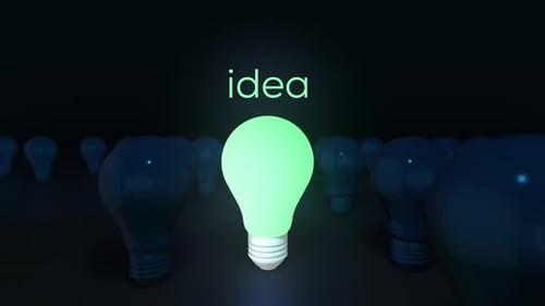 Idea Lightbulb Concept Animation with Glowing Text