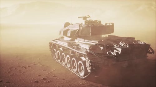 World War II Tank in Desert in Sand Storm