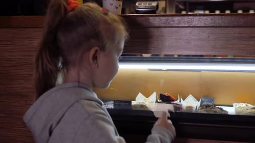 Child Points to Cakes in Bakery Display Case
