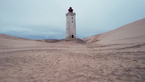 Drone sur la plage du phare de Rubjerg Knude