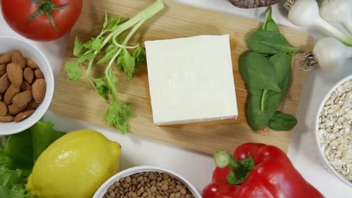 Healthy Cheese and Vegetables on a White Background