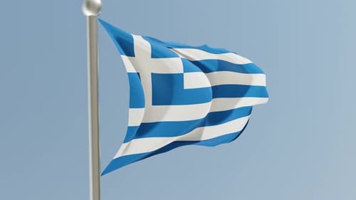 Greece National Flag Waving in Blue Sky