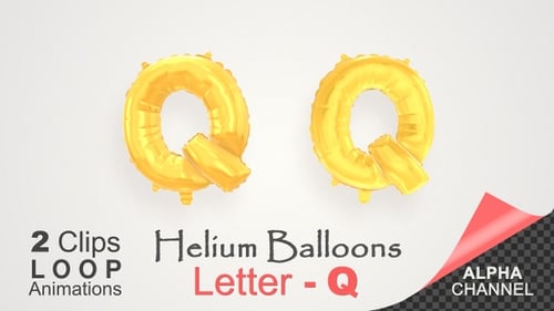 Golden Letter Q Balloon Animation with Alpha Channel