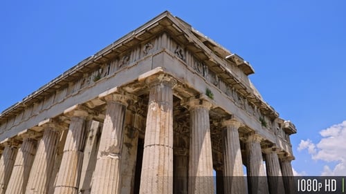 Paralaje de la fachada del templo de Hefesto, Ágora antigua de Atenas, Grecia