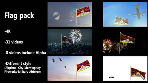 3D Waving Tibetan Flag with Alpha Channel and Animated Backgrounds