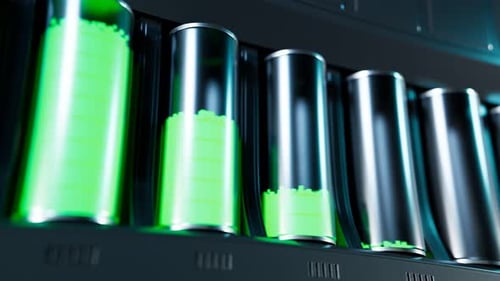 Rechargeable battery made of metal and glass accumulating energy. Loop 4k