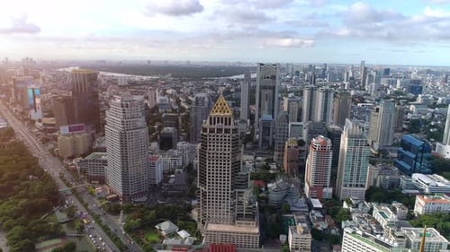 4k Aerial city view of Bangkok dowtnown, Flying over Bangkok, Thailand.