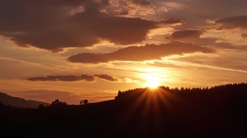 Sunset, silhouette of a landscape with trees