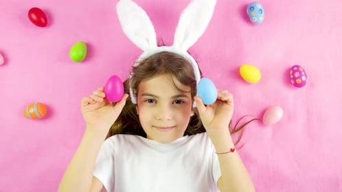 Child Concept Happy Easter with Eggs