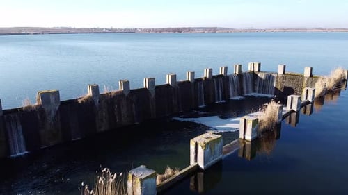Dam Lake Under Blue Cloudy Sky Aero
