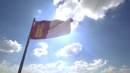 Castilla La Mancha Flag on a Flagpole V4