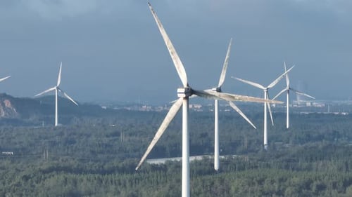 Wind Turbines in mountain during sunset