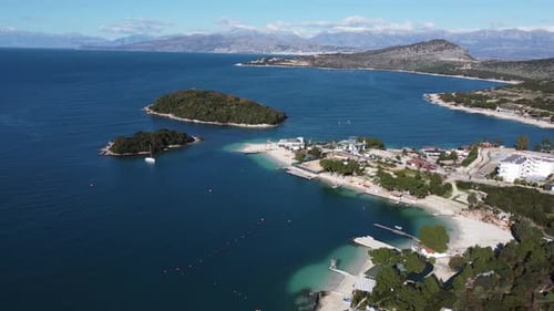 Aerial drone view of the beautiful seaside coast on a sunny day