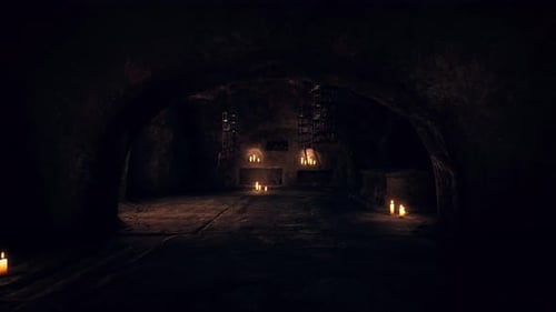 Mysterious Dark Dungeon Cave with Burning Candles