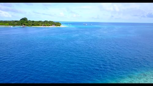 Aerial top down landscape of paradise bay beach vacation by shallow ocean and white sand background