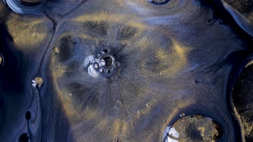Abstract Fluid Ink Mixing with Gold Paint