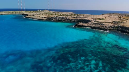 Aerial View Blue Lagoon Near Cape Cavo Greco on Sunny Day