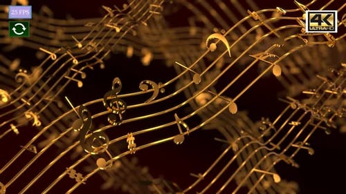 Elegant Golden Musical Notes and Staff Animation Loop