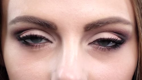 Eye Bright Makeup. Close Up. Slow Motion