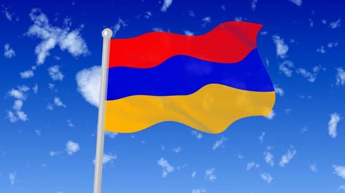 Armenia National Flag Waving Loop On Blue Sky