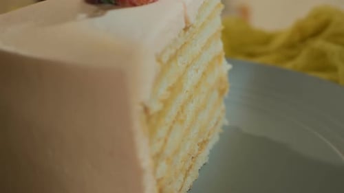 Close Up of Delicious Strawberry Layer Cake Slice