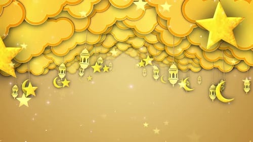 Golden Islamic Festival Elements with Clouds Animation